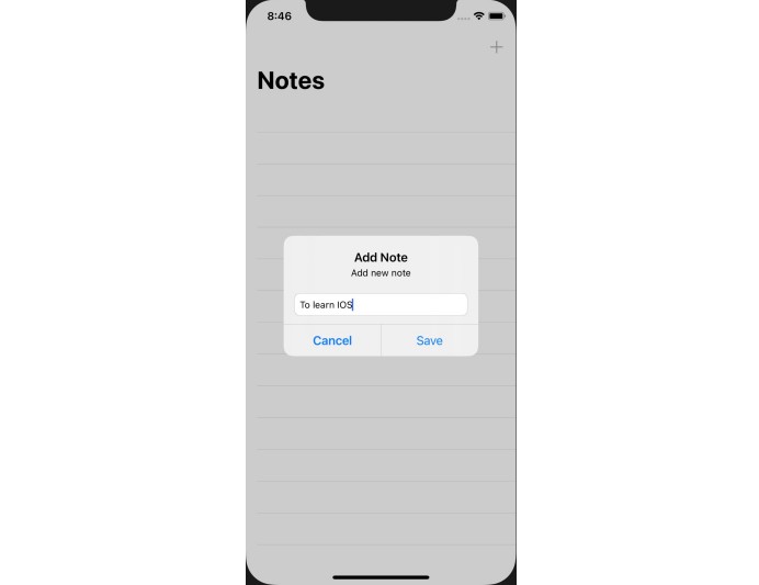 Notes App using Core Data for persisting the data