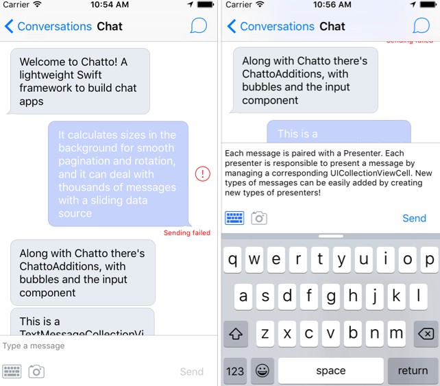 Chatto : a Swift lightweight framework to build chat applications