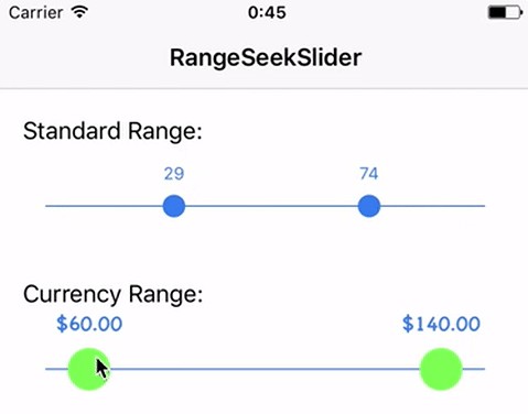 RangeSeedSlider提供了一个可自定义的范围滑块，如UISlider