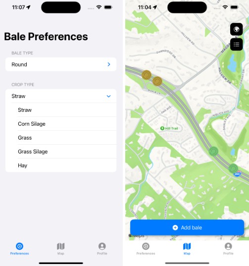 App to track and manage the position of haybales on the map