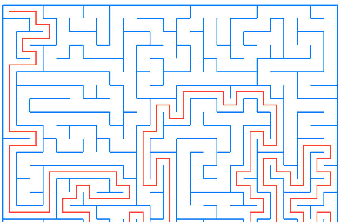 生成迷宫并显示如何到达右下角的解决方案的算法