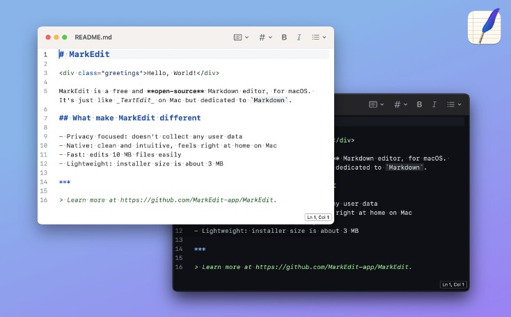 就像Mac上的TextEdit一样，但专用于Markdown。