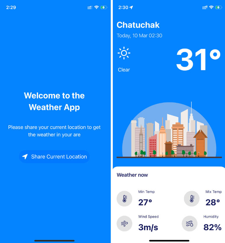 SwiftUI Weather app, allow users get the current weather for a current