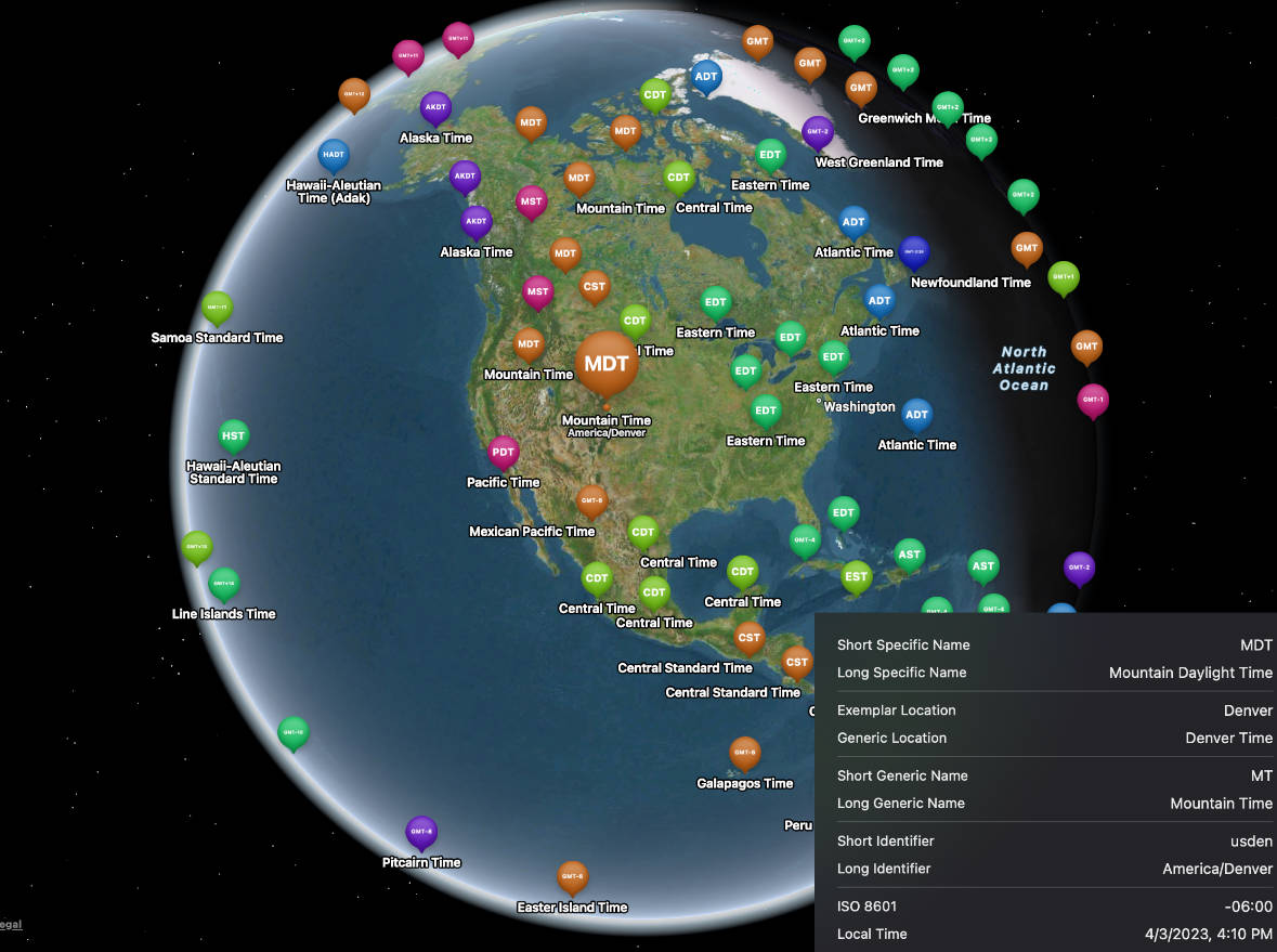 View the iOS and macOS time zones on a map