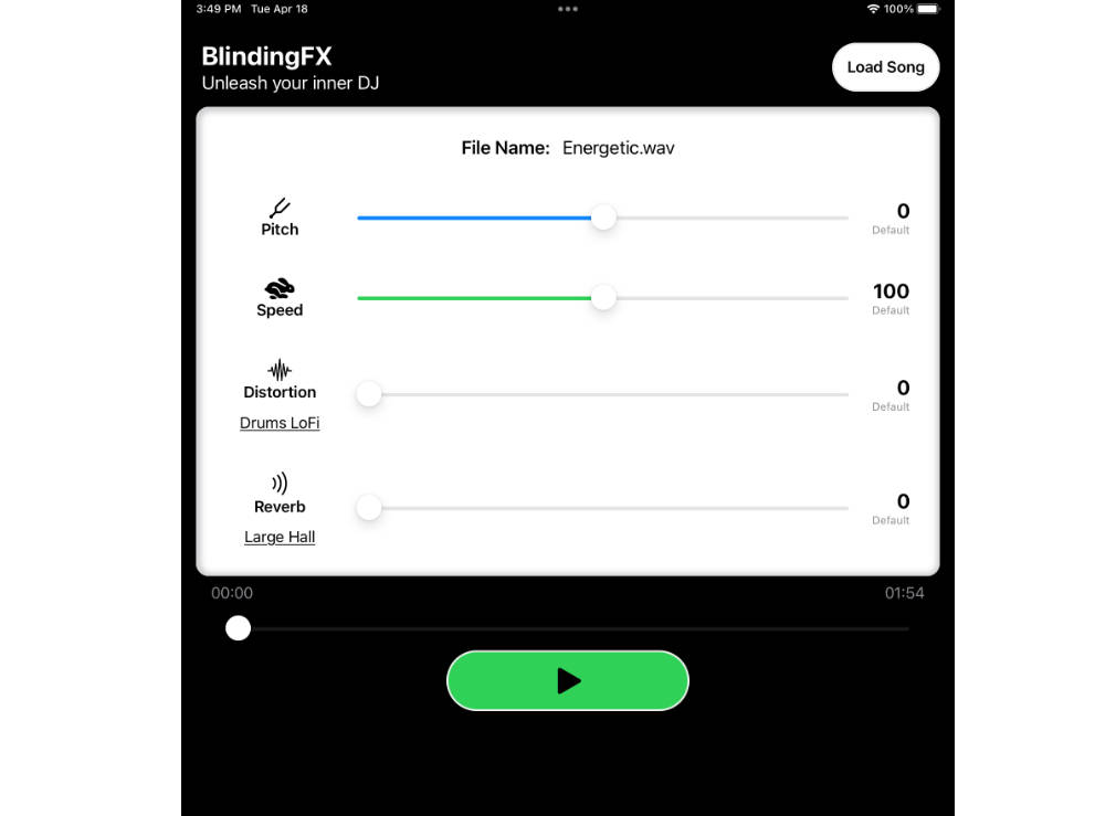 Transform your audio with speed, pitch, reverb, and distortion controls