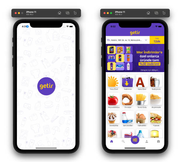 A single page cloned version of the Getir application interface
