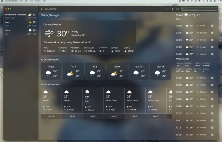 VenusWeather macOS app with SwiftUI